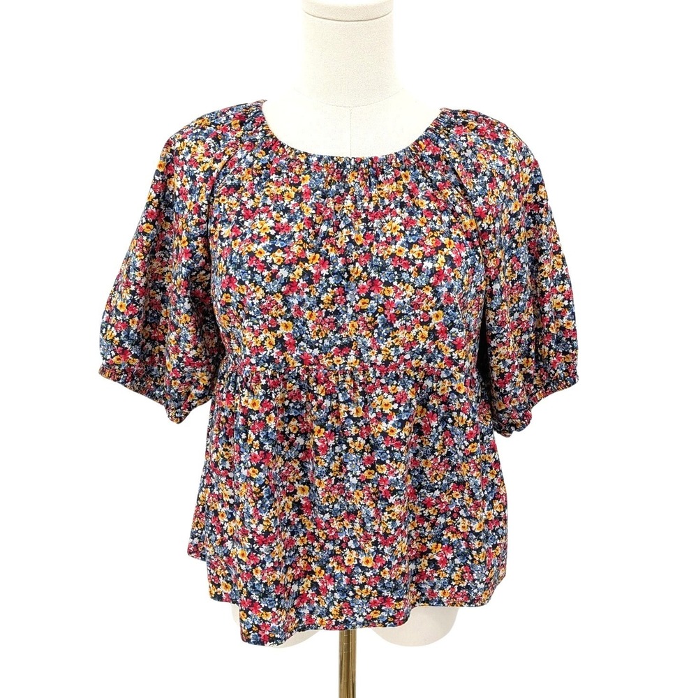 Old Navy Floral Peasant‎ Blouse Cottagecore Puff Sleeve Cotton Top Size Small